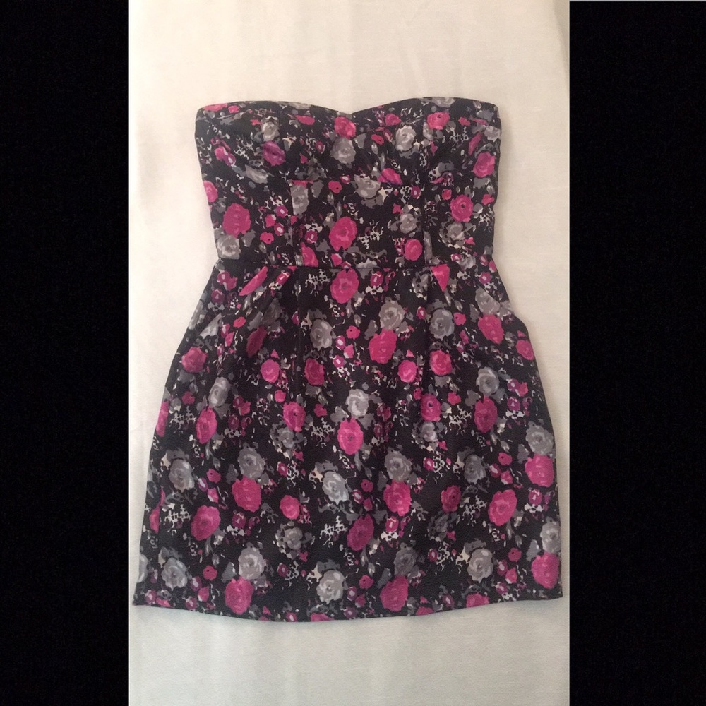 Strapless floral mini dress
